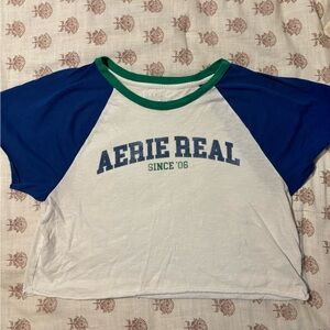 Aerie Raglan Tee - Blue and White